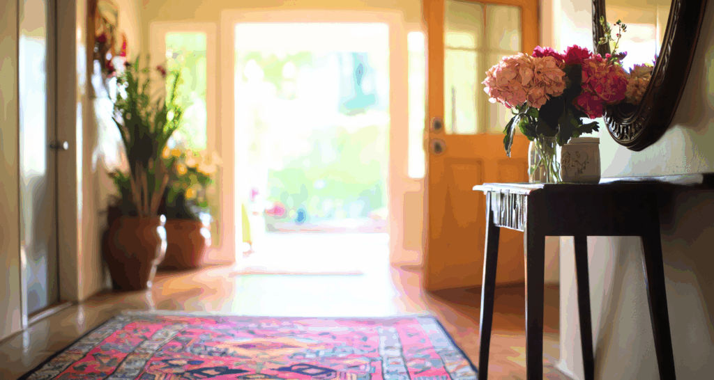 Clean entryway at a welcoming home ready for the holidays